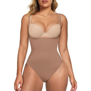 SHAPERX Open Bust Shapewear Tummy Control Bodysuits for Women Seamless Compression High Waisted Body Shaper (Small-Medium, Sienna(thong))