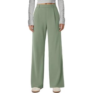 Gracyoga Wide Leg Pants for Women Stretchy Pull On Work Pants High Waisted Business Casual Trousers Slacks with Pockets (Green, XXL)