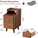 Narrow Nightstand with 2 Drawers,Walnut Nightstand,Bedside Table,Solid Wood Modern Bedside Table for Bedroom,Study,Toilet, 15.75"D x 11.81"W x 22.32"H