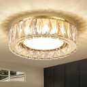 Suenigle Dimmable Modern Luxury Crystal LED Flush Mount Ceiling Light,11 Inch 24W/5CCT 3000K-6000K Gold Close to Ceiling Light Fixture r for Kitchen,Entryway,Laundry Room,Porch