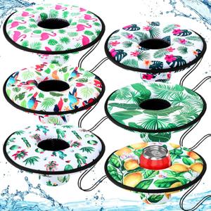 Funnymoom 6 Pcs Neoprene Floating Drink Holder Floating Coaster Pool Drink Floats Pool Beer Holder with Rope for Summer Theme Party Tub Lake Boat Water, Medium Size(Tropical Style)