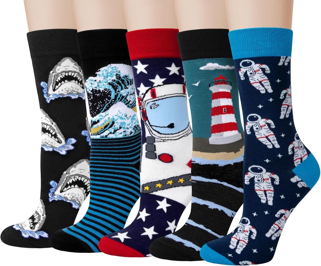 Chalier 5 Pairs Womens Fun Famous Painting Patterned Art Socks Cotton, Printed Cool Novelty Funny Socks for Women, L-oil Painting Multicolor 12 (5 Pairs)