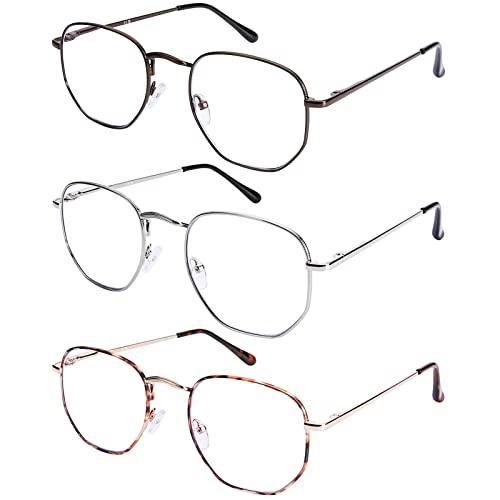 DOOViC 3 Pack Fashion Metal Frame Reading Glasses Blue Light Blocking Spring Hinge Computer Readers for Women Men 2.25