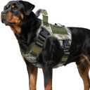 WINGOIN Tactical Dog Harness for Large Dogs, Heavy Duty No Pull Dog Harness with Handle, Adjustable Reflective Military K9 Big Pet Vest for Husky, Doberman, Walking, Hunting, Green Camo (XL)