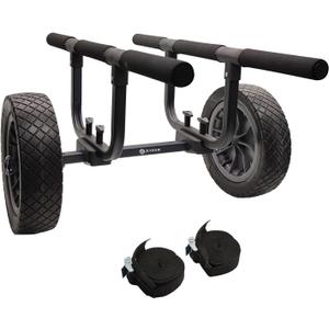 Heavy Duty Kayak Cart, Width Adjustable Canoe Cart with 12inch Flat free Beach Wheels Boat Dolly Cart Transport Carrier (Gray)