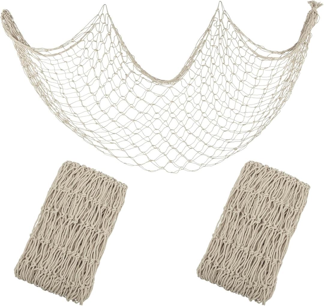 Decorative Fishing Net 5x10 ft,YuanDe 2 Pack Large Beige Picture Fish Net, Wall Photo Hanging Fishnet for Nautical Mermaid Pirate Ocean Themed Hawaii Beach Under The Sea Party Decorations