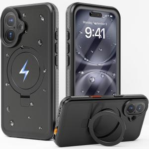 Magnetic & Stand for iPhone 16 Plus Case Waterproof[Built-in Screen Protector][Fit for Magsafe][Invisible KickStand] 360 Full Body Sealed Protective Dustproof Shockproof Case for iPhone 16 Plus (iPhone 16 Plus Black)