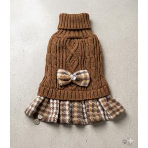 Knitted Dress With Cute Plaided Bottom and Bow on Back Various Colors, 4-8 Month Old