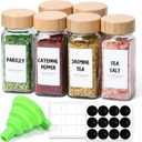 ComSaf 4 oz 6Pcs Glass Spice Jars with Label, Empty Spice Containers with Bamboo Lids, Square Seasoning Containers Trial and Supplement Set, Small Seasoning Bottles for Salt, Herbs, Sugar, Pepper