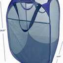 [Reinforced] Strong Mesh Pop-up Laundry Hamper,HOUSE AGAIN Quality Collapsible Laundry Basket with Durable Handles Solid Bottom High Carbon Steel Frame, Easy to Open and Fold Flat for Storage(Blue) (2-Pack)