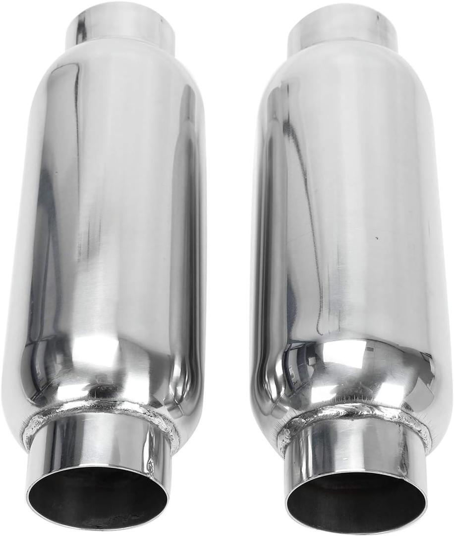 2.5 Inch Inlet 2.5 Inch Outlet Muffler, Pair of Universal Stainless Steel Weld-on Exhaust Muffler/Resonator Deep Sound for Cars, 12" Overall Length