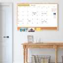 ARCOBIS Calendar Whiteboard with Cork Board, 36"x24" Wood Frame Dry Erase Calendar for Wall, Magnetic Monthly Combination Board for Home, Office, School, Kitchen, Beige
