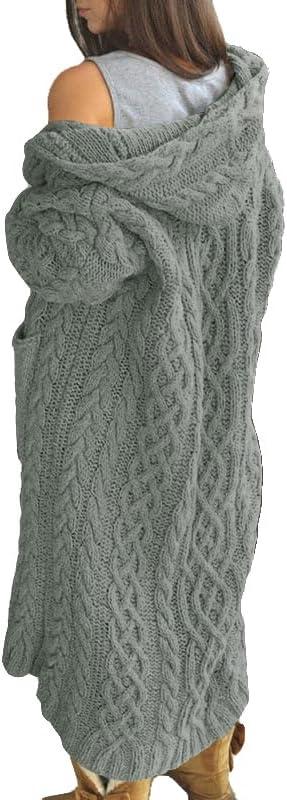 NIUBIA Womens Casual Long Sleeve Open Cardigan Warm Hooded Outwear Coat Cable Knit Long Cardigan Sweaters with Pockets, 2XL 