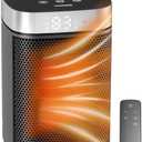 Small Portable Space Heater for Indoor Use - VOCRS 1500W PTC Electric Heater with Thermostat, Remote Control, 12H Timer, Eco and Fan Mode, Rapid and Safe Heating for Bedroom, Office