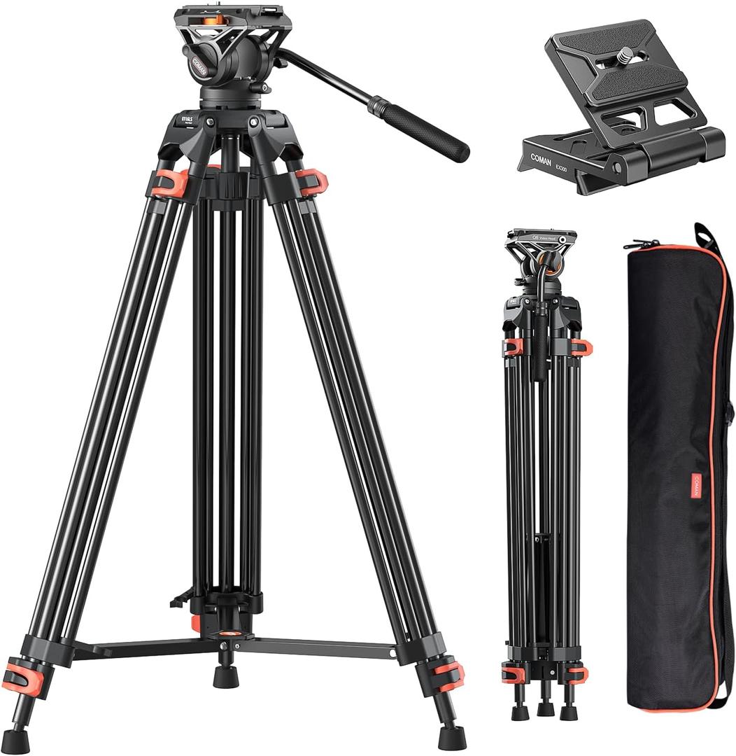 FF16LS Heavy Duty Tripod, 74" Fluid Head Video Tripod Max Load 22 lbs
