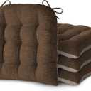 Chair Cushions for Dining Chairs Set of 4 Durable D-Shaped Seat Cushions with Non-Slip Backing Secure Ties Thick Cozy Seat Pad for Kitchen Dining Room Office(18x16.5x3in Coffee)