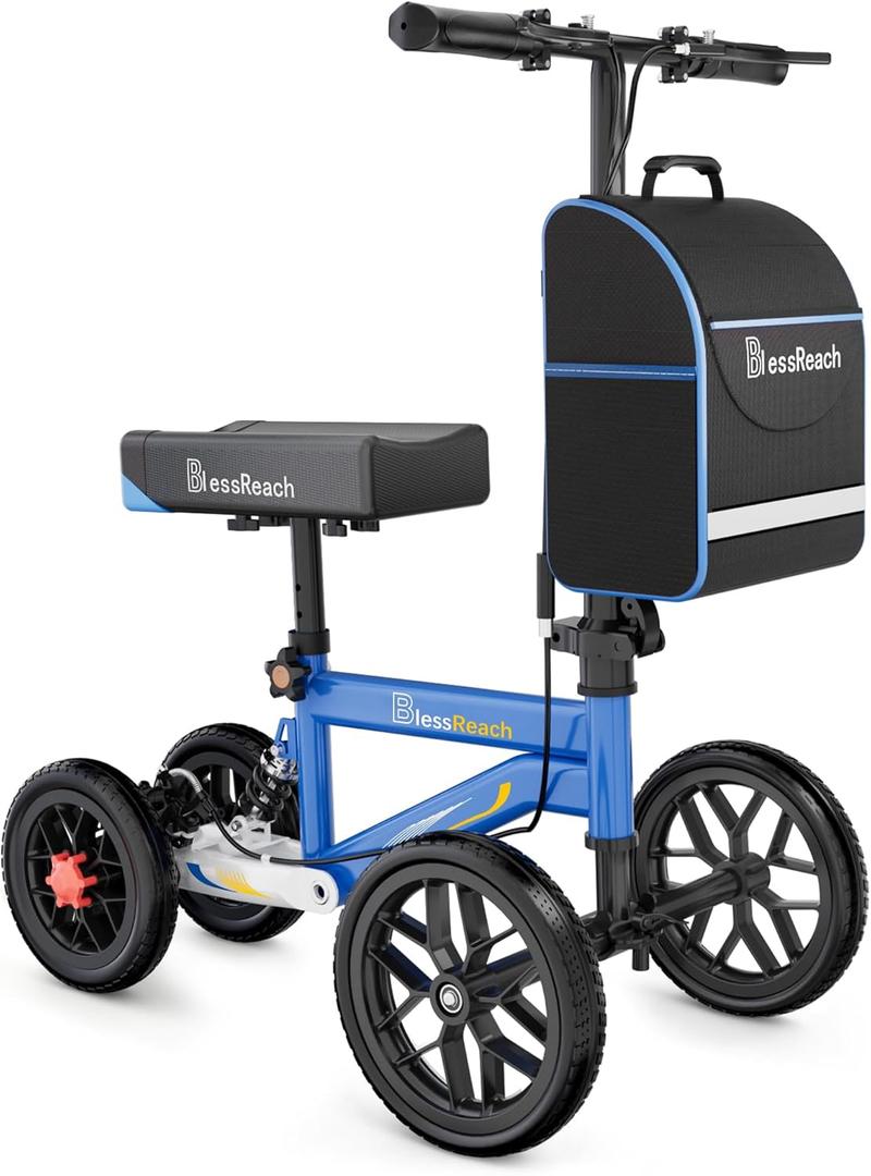 BlessReach All Terrain Steerable Knee Scooter Crutch AlternativeDeluxe Medical Scooter Double Handbrake,for Adults Injured Ankle & Foot Recovery Scooter in Blue