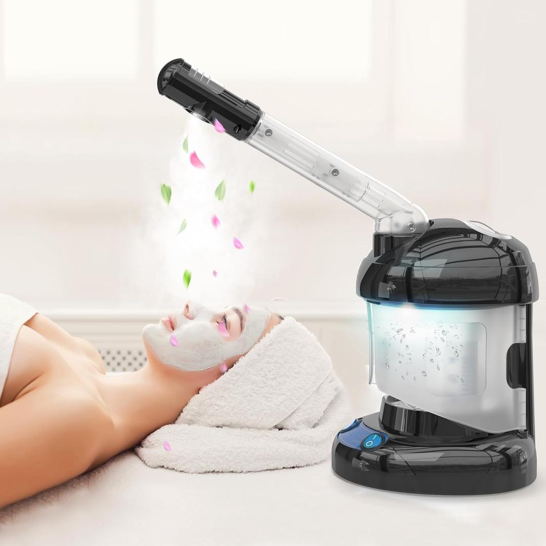 Kingsteam Facial Steamer - Ozone Steamer with Extendable Arm - Professional Nano Ionic Facial Steamer for Deep Cleaning - Portable for Personal Care Use at Home or Salon (Black)