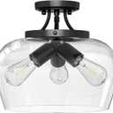VONLUCE Semi Flush Mount Ceiling Light, 13.8" Ceiling Light Fixture with Clear Glass Shade, E26 Base, 3-Bulb Industrial Lighting Fixture for Dining Room Hallway Entryway Bedroom, Matte Black