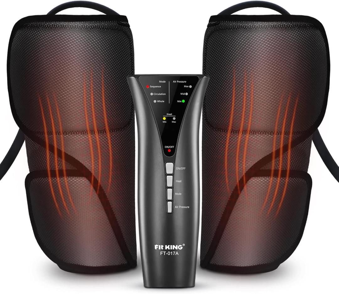 FIT KING Air Compression Leg Massager with Heat - Calf Massager for Circulation Helpful for Pain Relief RLS Edema and Relaxation - Great Gift for Wife Mom