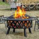 36 Inch Wood Burning Fire Pit with 2 Loops, Outdoor Fire Pit with Spark Screen & Fire Poker, Cross Weave Firepit for Outside Fireplace Bonfire for Yard,Patio, Garden