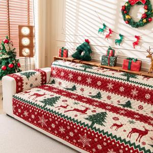 EVENHUG Christmas Couch Cover for for 3 Cushion Couch Festival Decorations Sofa Cover for Dogs Snow Washable Furniture Protector Cover with Non Slip and Elastic Straps for Pet Cat (Sofa)