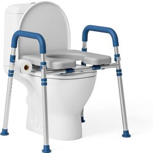 Toilet Seat Risers for Seniors, Raised Toilet Seat with Padded Handles & Seat, 400 LBS Raised Toilet Seat with Adjustable Height & Width for Pregnant, Disabled, Handicapped,(Blue)