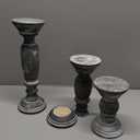 Rustic Wooden Pillar Candle Holders Set of 3, 12'' 9'' 6'' Farmhouse Wood Candle Stand for Table Centerpieces, Vintage Tall Candleholders Fireplace Mantel Decor for Living Room, Grey