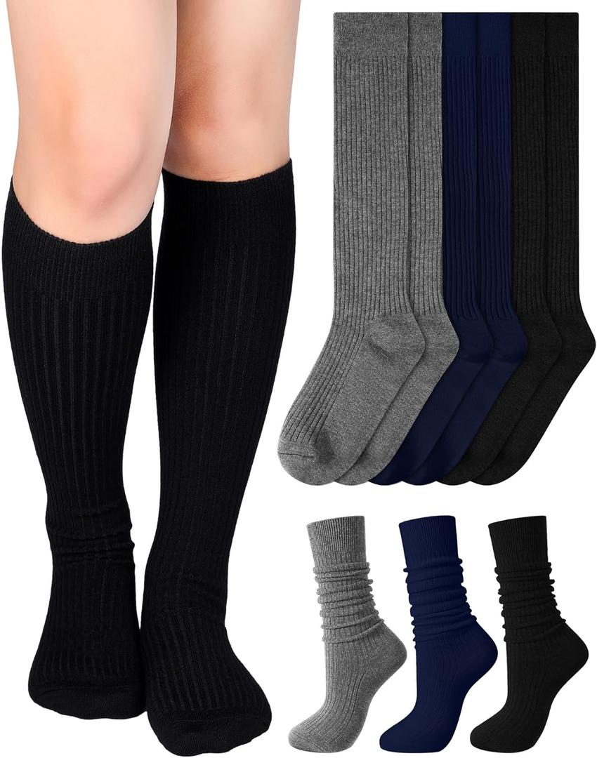 Shihanee 3 Pairs Winter Women Knee High Socks Long Ribbed Knit Slouchy Boot Socks Warm Gifts for Women Girls (Versatile Color)