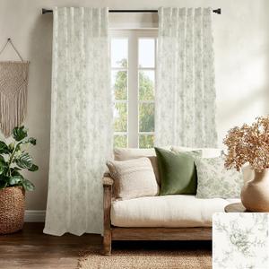 Sage Green Printed Patterned Curtains,Spring Floral Botanical Linen Light Green Sheer Vine Leaf Curtains for Living Room Bedroom 84 Inches Long (50"W x 84"L (Pack of 2))
