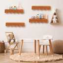 4 Set Scalloped Wall Basket Shelf Nursery Classroom Book Shelves for Wall Rattan Shelf Woven Floating Shelves Boho Farmhouse Decor Scalloped Shelves Book Display Toy Storage