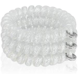 SWEZESBET Spiral Hair Ties with Rhinestone Metal Ring, No Damage and No Crease Phone Cord Hair Coils for Medium to Thick Hair, Large Size, 3-Pack, Sparkling White