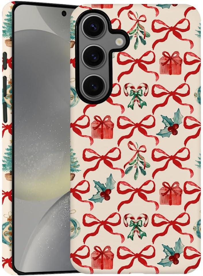 DAIZAG Case for Samsung Galaxy S24,Christmas Tree Ribbon Bow Phone Case Durable Frosted Double-Layer Protection Cover for Women Girl