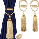 BEL AVENIR Magnetic Curtain Tiebacks Tassel Ties Backs Holdbacks Rope Convenient Drapes Handmade Home Office Decorative (Gold)