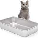 Kichwit Stainless Steel Cat Litter Box for Elderly Cats, Arthritic Cats, Small Kittens, Litter Pan for Hamsters Rabbits, Non Stick Smooth Surface, 21.1" L x 13.1" W x 4" H