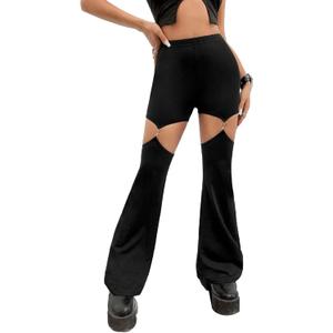 WDIRARA Flare Leggings for Women Cut Out Removable Flare Pants High Waisted Bell Bottom Pants Elastic for Concert Night Out (Small, Black)