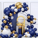Blue and Gold Balloons Arch Garland Kit, cs Navy Blue Gold White Balloons with Different Size for Graduation, Birthday, Anniversary Party Decoratio