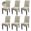 JQinHome Brown Chair Covers for Dining Room Set of 6, High Stretch Removable Washable Parsons Chair Slipcover for Home Party Hotel Wedding Ceremony (Linen Stripe Pattern, 6PCS)