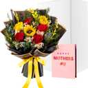 Magic Ants Preserved Flower Bouquet Red Roses Sunflowers Forever - Pop Up Card for Mom Wife Daughter - Mothers Day Birthday Anniversary Valentine Gift - No Water No Wilt Wrapped Ready