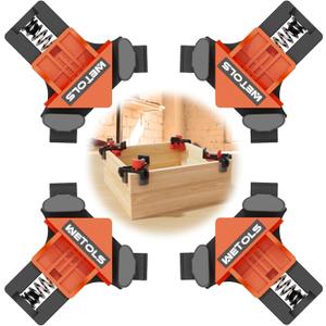 WETOLS Corner Clamp for Woodworking, 90 Degree Right Angle Clamp, Wood Clamps, 4Pcs Adjustable Spring Loaded Woodworking Clamp, Gifts for Him, Birthday Gifts for Men, Photo Framing, Orange