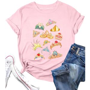 LAZYCHILD Magical Shirts for Women: Magic Kingdom T-Shirt Princess Bow Shirt Family Vacation Holiday Short Sleeve Tops Pink (Pink, M)