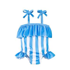 Weebaby Toddler Swimsuit Girls One Piece Swimsuits Summer Stripe Baby Bathing Suit Blue Swimming Beachwear Toddler Girl Bathing Suit 18-24 Months