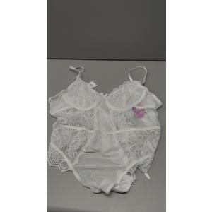 Avidlove Lingerie for Women Lace Bodysuit Sexy Teddy Lingerie Top One Piece Mini Babydoll Nightgown (White) (Size XL)