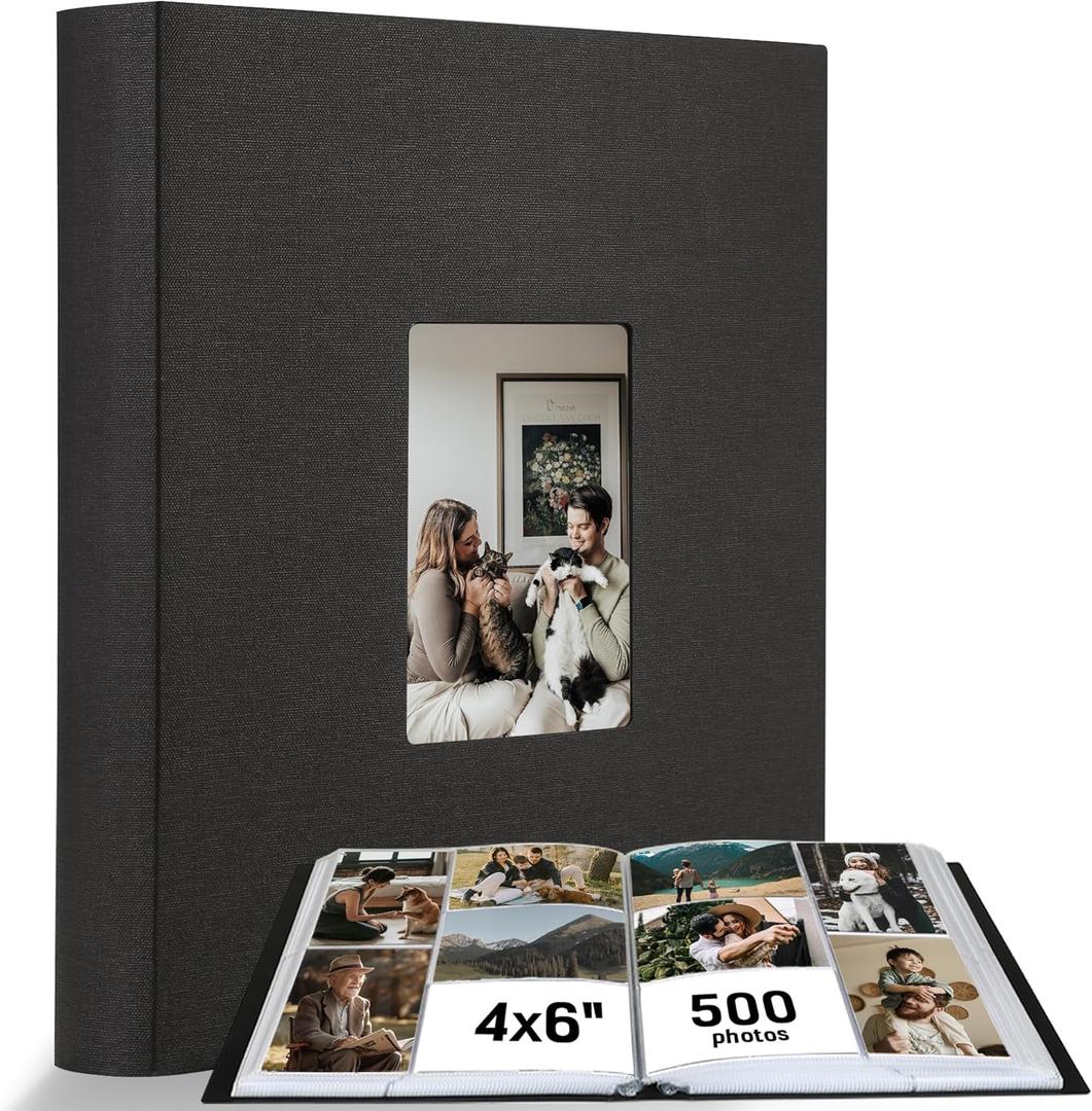 Photo Album 4x6 500 Pockets 1pc, Large Capacity Picture Book for Photos with Front Window, Leather Cover Photo Album Book for Family Baby Kids Wedding Travel Birthday Pictures, Black