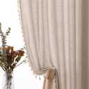 Oatmeal Beige Linen Textured Short Curtains 63 Inches Long 2 Panels Boho Farmhouse Semi Sheer Curtain Tassels Back Tab Neutral Light Filtering Chic Bohemian Drapes for Living Room Bedroom 52x63