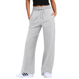 ANRABESS Women's Wide Leg Pants High Waist Drawstring Sweatpants Joggers with Pockets Light Grey X-Large