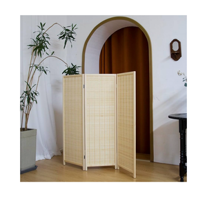 3 Panel Short Panel Divider Screen, 3.95 FT Tall Bamboo Room Divider Folding Privacy Screen, Short Panel Divider Freestanding Room Divider for Room Separation, Beige