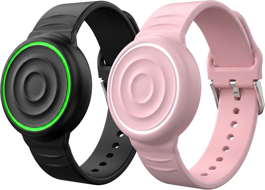 Waterproof AirTag Bracelet for Kids, Soft Silicone AirTag Watch Band Holder, Adjustable Wave Ripple AirTag Bracelet Wristband, Compatible with Apple AirTag(1st & 2nd Gen), Black/Pink
