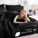 CozyLux Queen Comforter Set Black, 7 Pieces Bed in a Bag, Black Comforter Queen Size, All Season Bedding Sets with Stitch Quilted Comforter, Flat Sheet, Fitted Sheet, Pillowcases