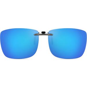 Polarized Clip On Sunglasses Over Prescription Glasses Men Women Compact Fit Non-Flip Up (Blue Mirrored)